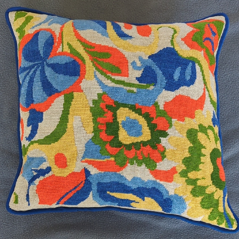 Vibrant Floral Needlepoint Pillow.